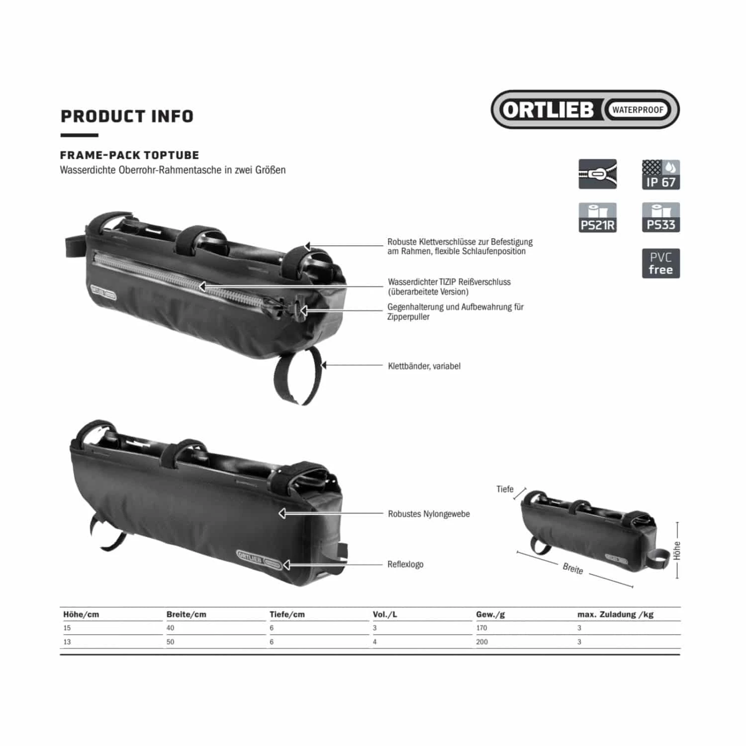 Ortlieb Frame-Pack Toptube Bikepacking-Rahmentasche (3 L) - Leicht & Wasserdicht - Fahrradzubehör 7 Ortlieb Frame-Pack Toptube Bikepacking-Rahmentasche (3 L) - Leicht & Wasserdicht - Fahrradzubehör – Bild 7