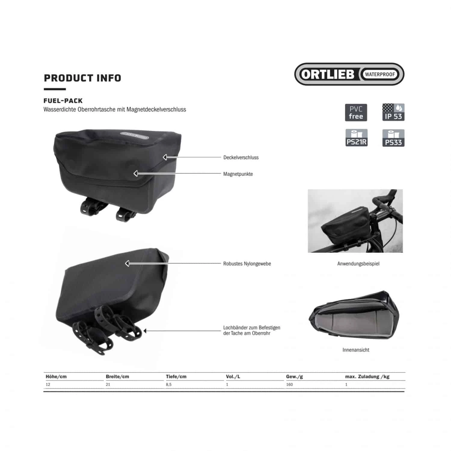 Ortlieb Fuel-Pack Oberrohrtasche - Robuste & Wasserdichte Rahmentasche für Fahrräder 7 Ortlieb Fuel-Pack Oberrohrtasche - Robuste & Wasserdichte Rahmentasche für Fahrräder – Bild 7