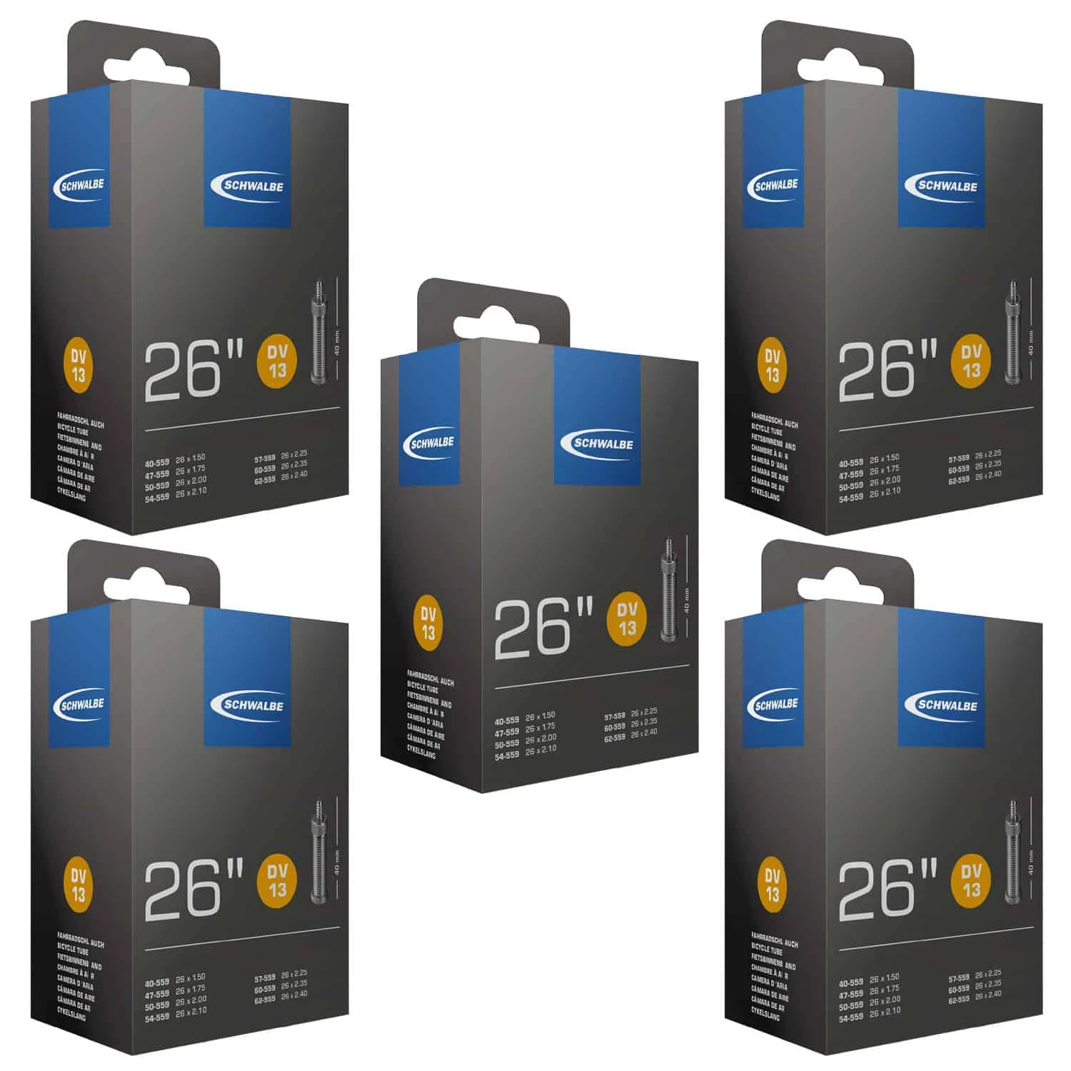 Schwalbe DV 13 Fahrradschlauch (26") 5er-Set – Hochwertige Fahrradschläuche für zuverlässige Fahrten 1 Schwalbe DV 13 Fahrradschlauch (26") 5er-Set – Hochwertige Fahrradschläuche für zuverlässige Fahrten