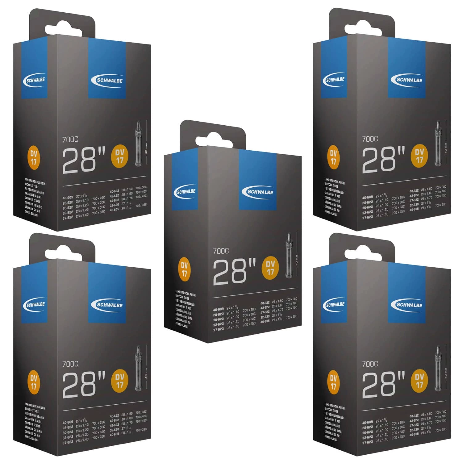 Schwalbe DV 17 Fahrradschlauch (28") 5er-Set - Hochwertige Fahrradschläuche für zuverlässige Fahrten 1 Schwalbe DV 17 Fahrradschlauch (28") 5er-Set - Hochwertige Fahrradschläuche für zuverlässige Fahrten