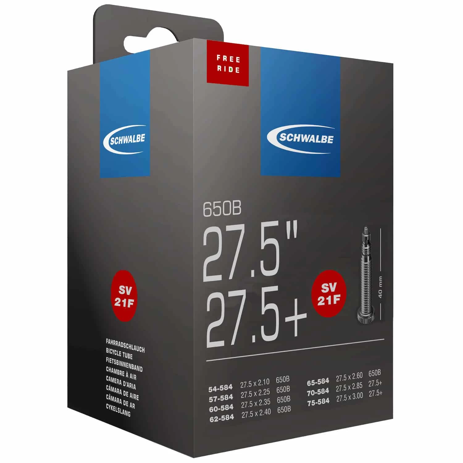 Schwalbe SV 21F Freeride Fahrradschlauch (27,5"+), hochwertig und langlebig 1 Schwalbe SV 21F Freeride Fahrradschlauch (27,5"+), hochwertig und langlebig